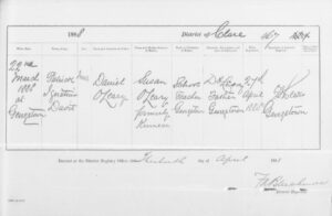 The birth record for Patrick O’Leary (born 22 March 1888)