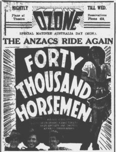 1941 advertisement for the movie "Forty Thousand Horsemen"