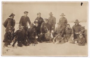 A group of Australian soldiers in the snow (World War One postcard)