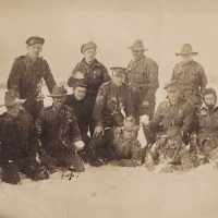 A group of Australian soldiers in the snow (World War One postcard)