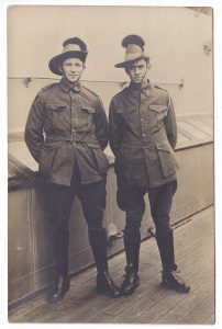 Light Horsemen on a ship (World War One postcard)