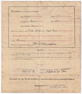 Certificate of Discharge, for Henry Dayrell Herdson, 1943 (Second World War military document)