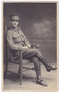 Postcard, with a photo of an Australian soldier, from the Australian Army Medical Corps, from the First World War (1914-1918)