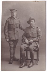 Postcard, with a photo of two soldiers (one Australian, one British), from the First World War (1914-1918)