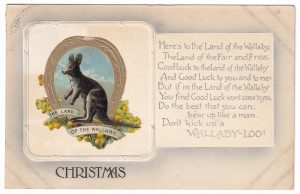 Christmas postcard, with a drawing of a wallaby (1910)