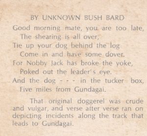 Postcard, with a photo of a photo of the statue of the dog on the tucker box (Gundagai).