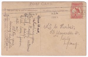 Postcard, with red kangaroo stamp, 1913