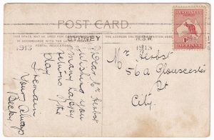 Postcard, with a red kangaroo stamp, 1913