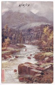 Postcard, with an illustration of a view of the River Dee from the Invercauld Bridge (Scotland)