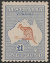 Kangaroo and Map stamp, £1 (one pound), brown and blue