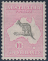 Kangaroo and Map stamp, 10/- (ten shillings), grey and pink