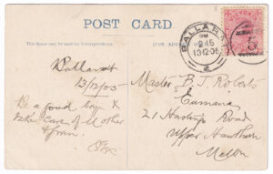 Postcard, with a stamp from Victoria, Australia (1905)