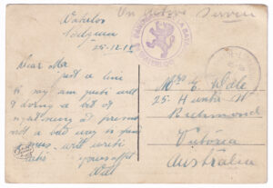 Postcard sent to Australia just after the end of the First World War (1914-1918), 25 December 1918