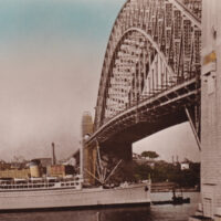 Postcard, with a photograph of the A.M.S. Mariposa sailing underneath the Sydney Harbour Bridge