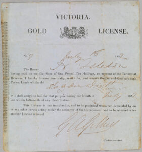 Gold License (Victoria) for H. Isleton, 16 July 1852