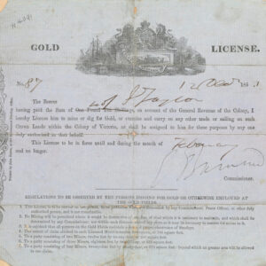 Gold License (Victoria) for J. Taylor, 12 December 1853