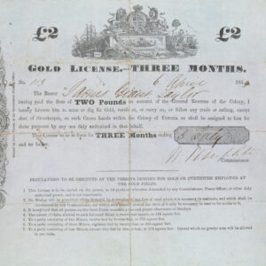 Gold License (Victoria) for James Grant Taylor, 6 April 1854