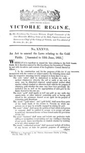 An Act to amend the Laws relating to the Gold Fields (1855)