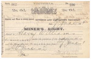 Miner’s Right (Victoria) for Harry Williams, 7 June 1901