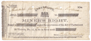 Miner’s Right (Queensland) for William George Reeve, 4 February 1893
