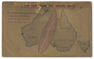 Australian postcard with map of Australia and a gum leaf, 27 June 1911