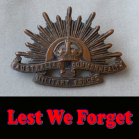 Lest We Forget, Australian Commonwealth Military Forces badge, with red text below